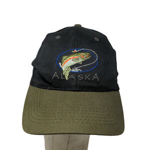 Tongass Men's Snapback Hat Black Green Alaska Embroidered Fish Logo